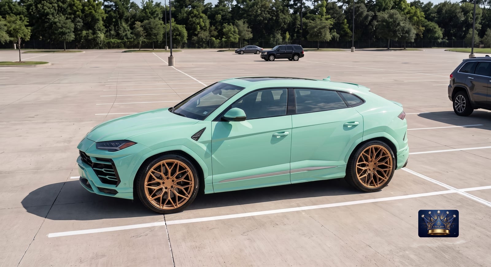 Lamborghini Urus after a full detail — glossy mint paint and polished wheels