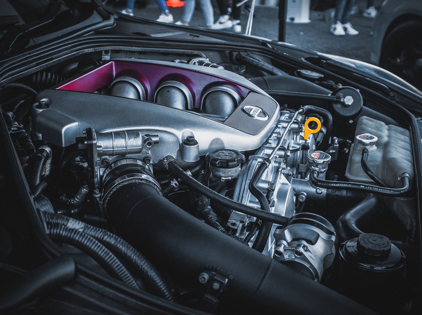Close-up of a meticulously detailed engine bay