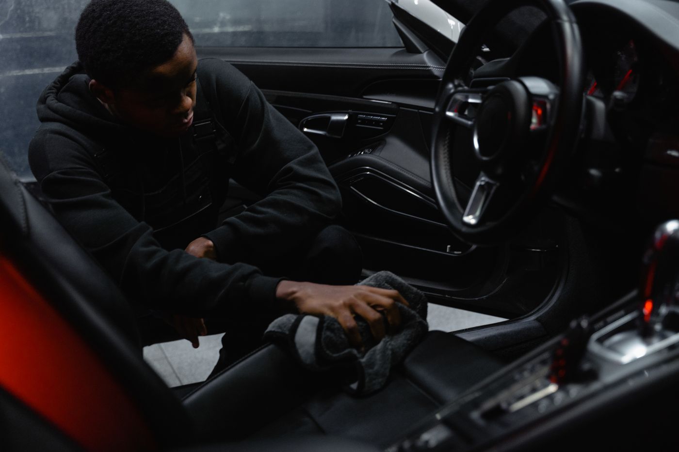 Conditioned leather seat with a clean, supple finish