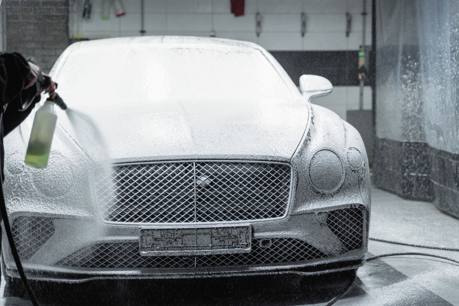 Foam wash on a car exterior